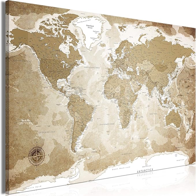 artgeist Textured Canvas Wall Art World Map 35x24 in - 1pcs Painting Canvas Prints Picture Artwork Image Framed Contemporary Modern Photo Wall Home Highland Cow Colorful k-C-0127-b-a