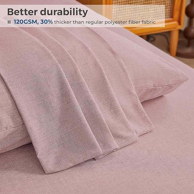 Queen Sheets Wine Red, Ultral Soft Cationic Linen Look Sheets, Luxury Cooling Cozy Bed Sheet Set with Non-Slip Fitted Sheet
