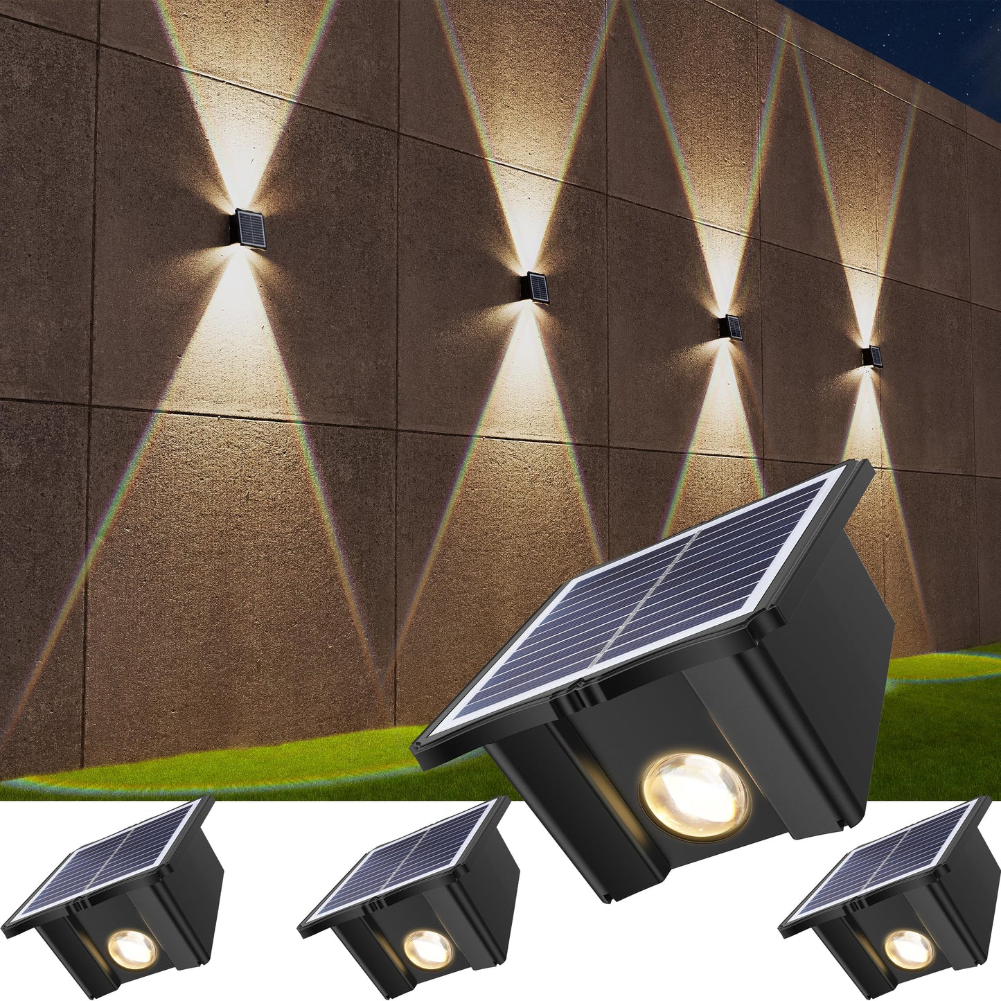 KIALUSH Solar Wall Lights Outdoor 6500K 3000K, 4 Pack 1500mAh Wall Lights Solar Powered, IP65 Outdoor Up and Down Solar Lighting