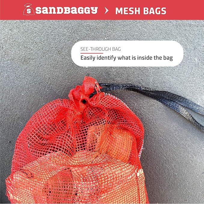 Sandbaggy Mesh Onion Produce Bags | Large 18" x 30 Inch Bags | 50 lb Capacity | Breathable Fabric | Great for Packaging Produce & Fruit (Pack of 10)