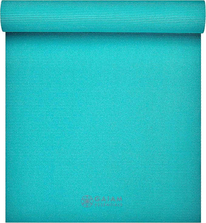 Gaiam Essentials 1/4" Thin (6mm) Yoga & Pilates, Fitness & Exercise Mat with Easy-Cinch Carrier Strap Cusion Support For F...