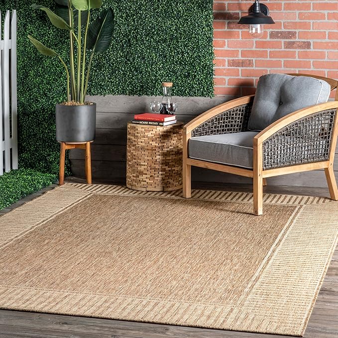 Nuloom Asha Light Brown/Ivory, 5' x 8', Casual, Striped Border, Soft and Cozy, High Traffic, Stain Resistant, Easy Clean, ...