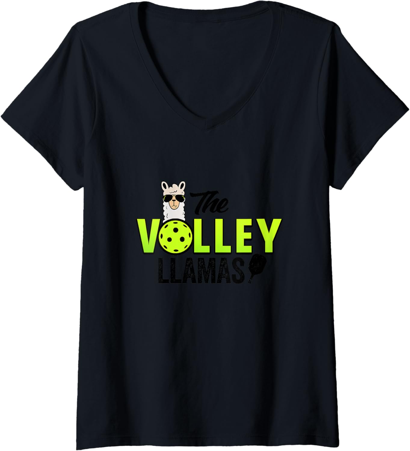 Womens The Volley LLamas comic style llama pickle ball team V-Neck T-Shirt