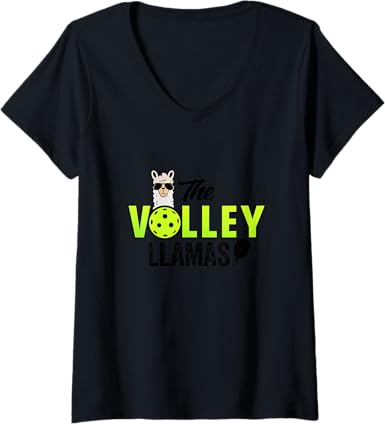 Womens The Volley LLamas comic style llama pickle ball team V-Neck T-Shirt