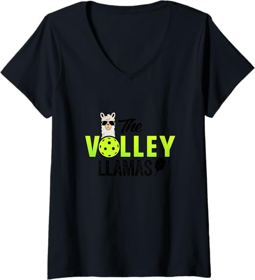 Womens The Volley LLamas comic style llama pickle ball team V-Neck T-Shirt