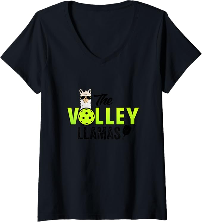 Womens The Volley LLamas comic style llama pickle ball team V-Neck T-Shirt