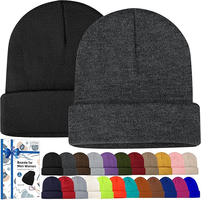 lucdnc Beanies for Men Women 2 Pack Fall Winter Men's Hats Unisex Warm Knit Skullies Beanies Soft Ski Caps