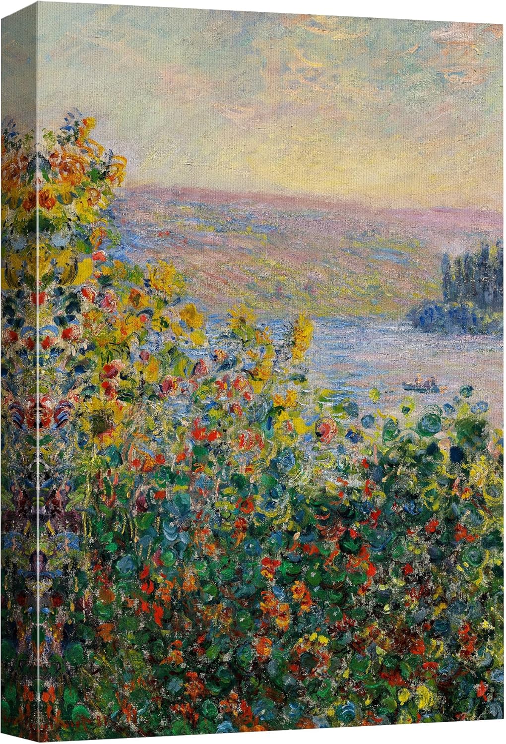 wall26 - Claude_Monet - Flower Beds at Vetheuil - Impressionist Modern Art - Canvas Art Home Art - 24x36 inches