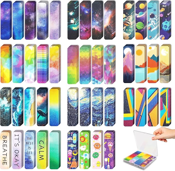 48 Pieces Unique Sensory Stickers for Anxiety Relief Items - Sensory Strips with Storage Box - 2 Textured Surface Fidget S...