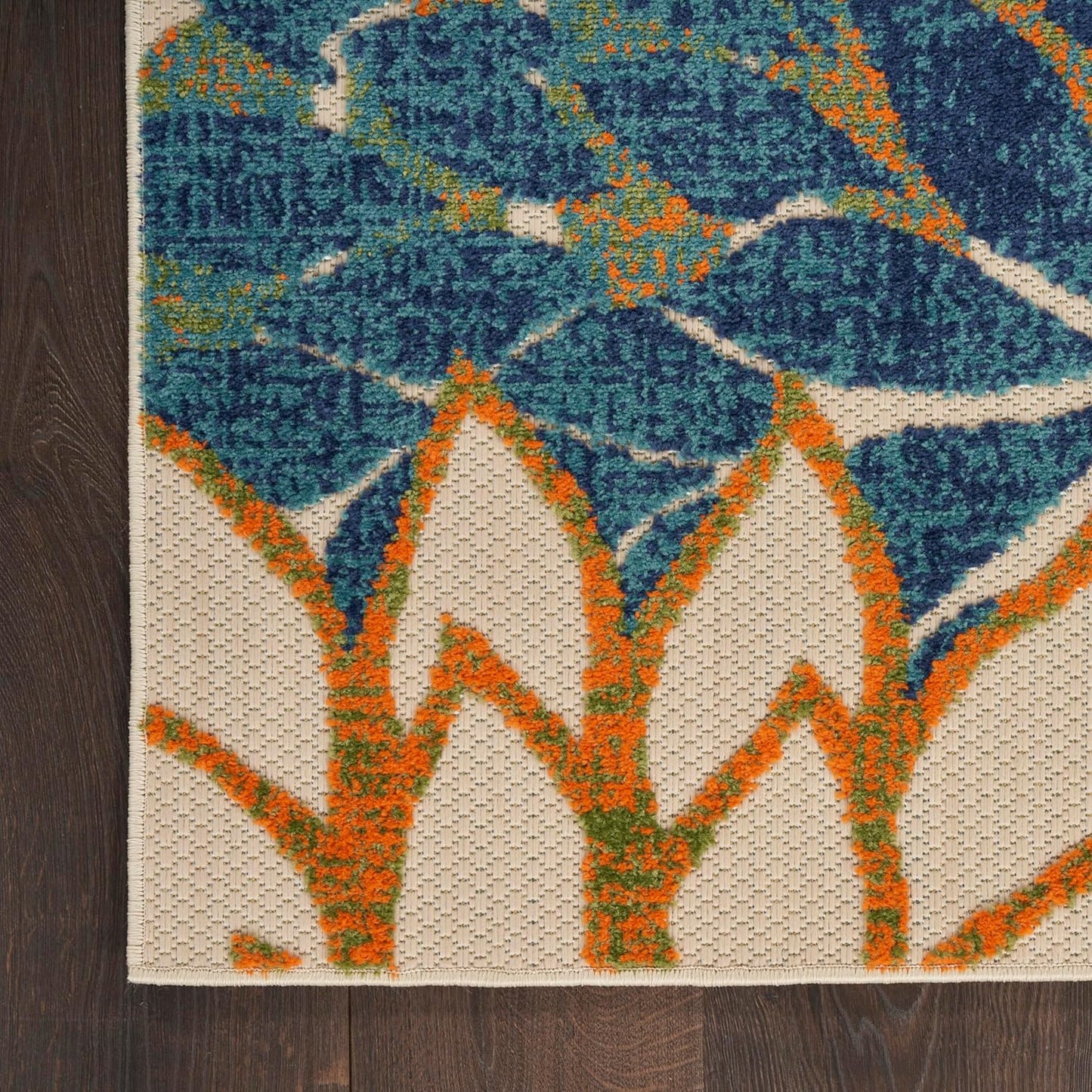 Nourison Home Aloha Indoor/Outdoor Blue Green 2' x 6' Area Rug, Easy Cleaning, Non Shedding, Bed Room, Living Room, Dining Room, Backyard, Deck, Patio (2x6)