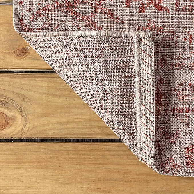 JONATHAN Y SMB105A-4SQ Estrella Bohemian Medallion Textured Weave Red/Taupe 4' Square Indoor/Outdoor Area Rug, Pet Friendly, Non-Shedding, Stain Resistant, Easy-Cleaning for Backyard, Patio, Porch