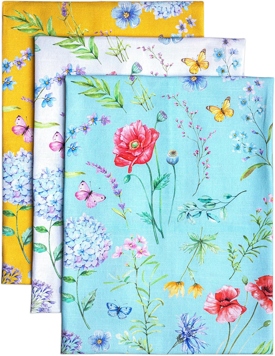 Maison d' Hermine Kitchen Towels Set of 3 100% Cotton 27.50" x 20" Reusable Cloth Tea Dish Towels Absorbent with Hanging Loop for Kitchen, Home, Dining, Cocktail Parties Spring/Summer (Just Floral)
