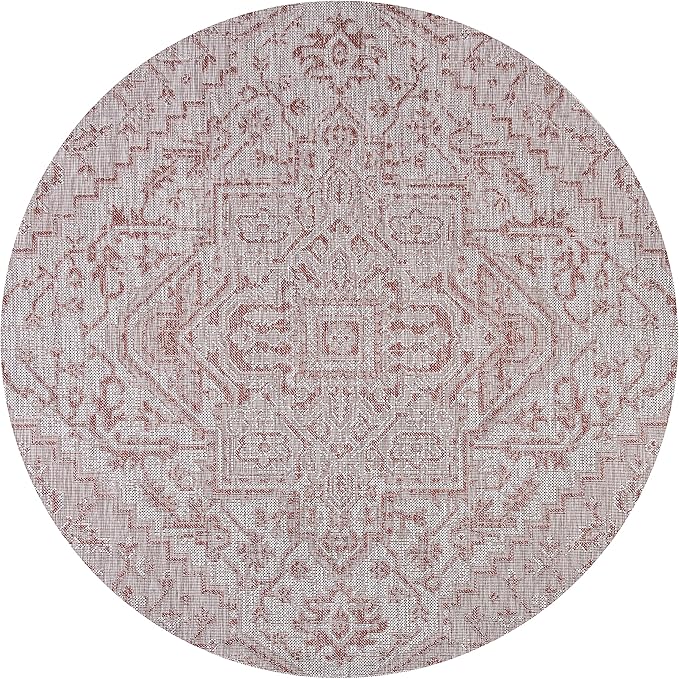 JONATHAN Y SMB105A-3R Estrella Bohemian Medallion Textured Weave Red/Taupe 3' Round Indoor/Outdoor Area Rug, Pet Friendly, Non-Shedding, Stain Resistant, Easy-Cleaning for Backyard, Patio, Porch
