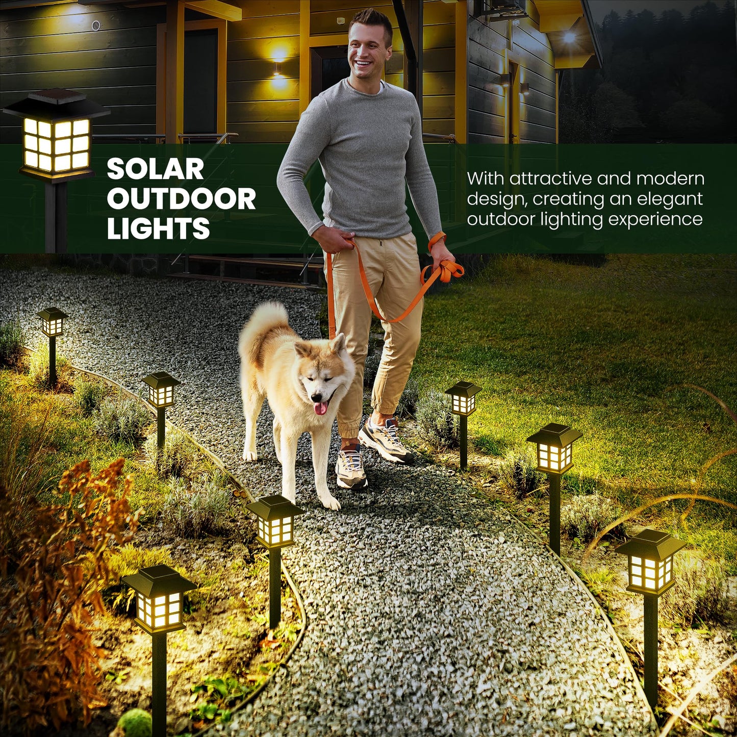 Gigalumi Solar Outdoor Lights - 8 Pack Led Waterproof Garden Path Lights, Black, 10 Hours Of Lighting, Model 8-Fxd