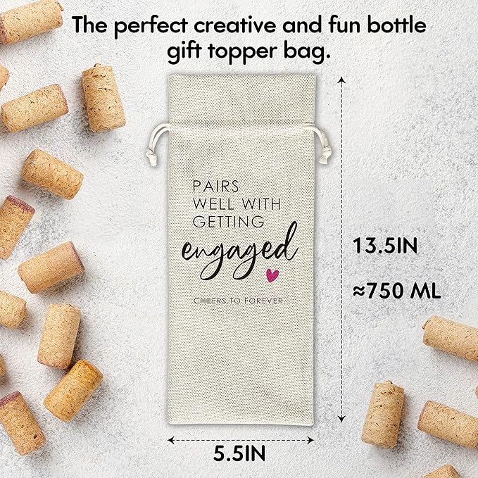 Engagement Wine Gift Bags - Engagement Gift for Couples, Gift for her, Bride Gift - Reusable Burlap With Drawstring Gift Bag (5.5"x 13.5")-1 Pcs/jiu023
