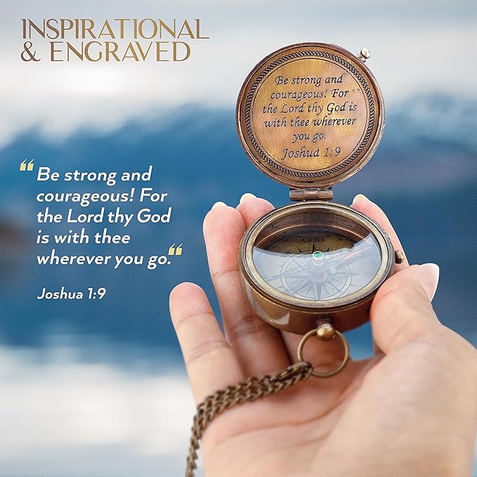 God is My Guide Brass Compass Gift with Display Box - Engraved Scripture Prayer Compass Religious Gift for Men & Women - Baptism, Confirmation, Communion Compass for Boys Graduation Gift