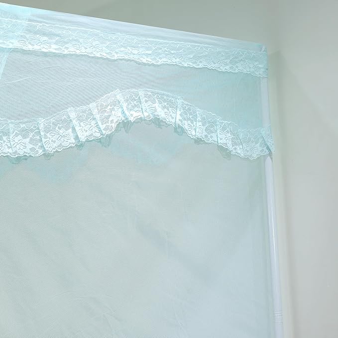 Bed Canopy, Princess Bed Curtain Net for Girls & Adults，Three-Doors Rectangle Lace Dome Netting (Green, King)