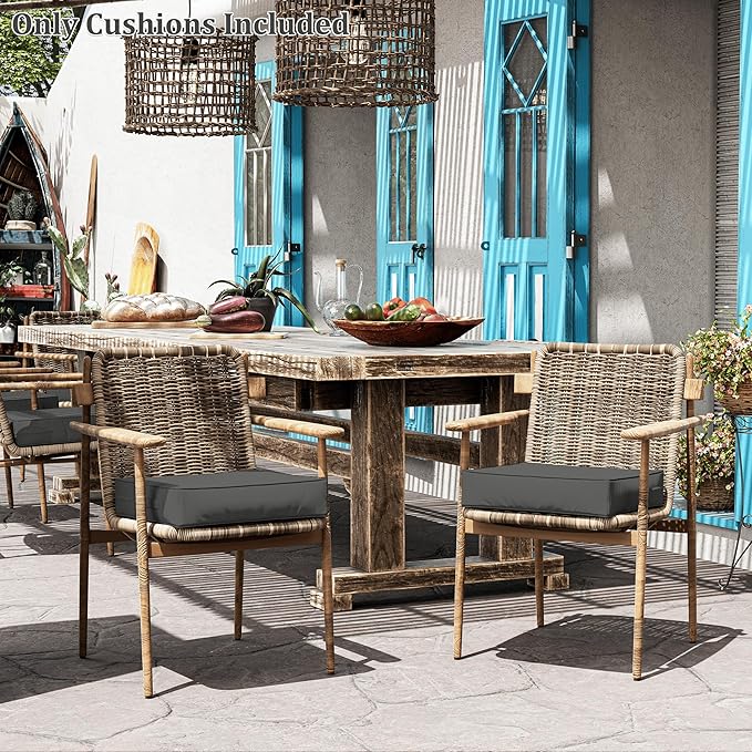 Patio Chair Cushions 19 X 19 X 4 Inch Waterproof Outdoor Seat Cushions for Patio Furniture, Outdoor Sofa Couch Pads with Ties & Handle, Set of 2, Grey