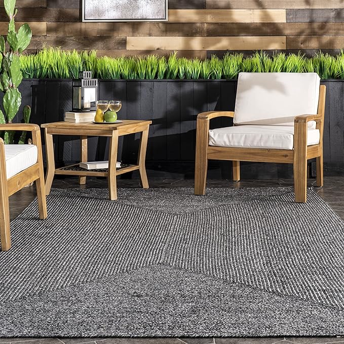 nuLOOM 2' x 16' Solid Hand Braided Indoor/Outdoor Area Rug, Pet-Friendly, High Traffic, Weather Resistant, for Patio, Balcony, Bedroom, Living, Dining Room, Wynn Charcoal