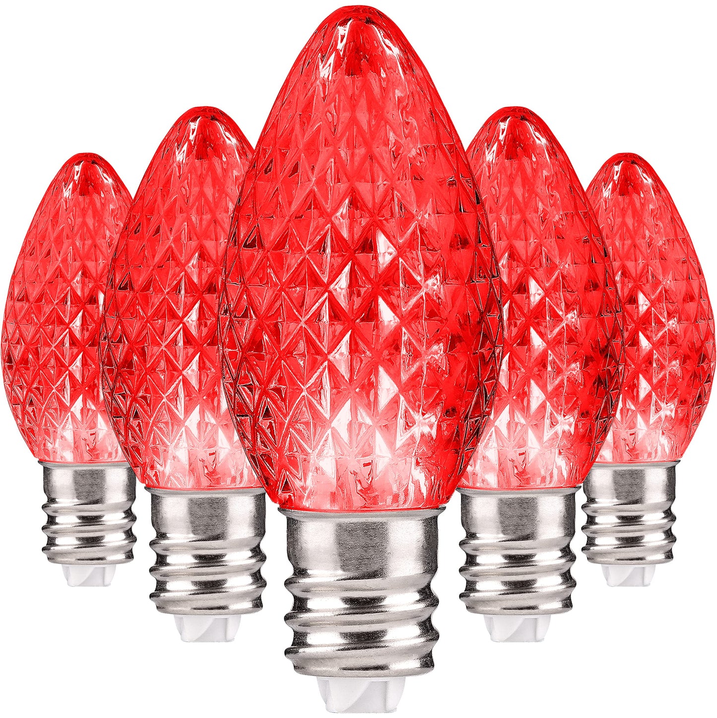 Holiday Lighting Outlet Faceted C7 Christmas Lights | Red Led Light Bulbs Holiday Decoration | Warm Christmas Decor For Indoor & Outdoor Use | 2 Smd Leds In Each Light Bulb | Set Of 25