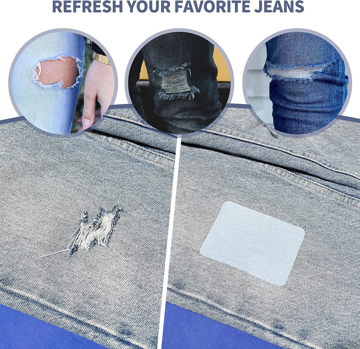 KING MOUNTAIN Iron-on Repair Patch,3"x60"100% Cotton Denim Iron-on Repair Patch, Jeans and Clothing Repair and Decoration Kit (Sky Blue)