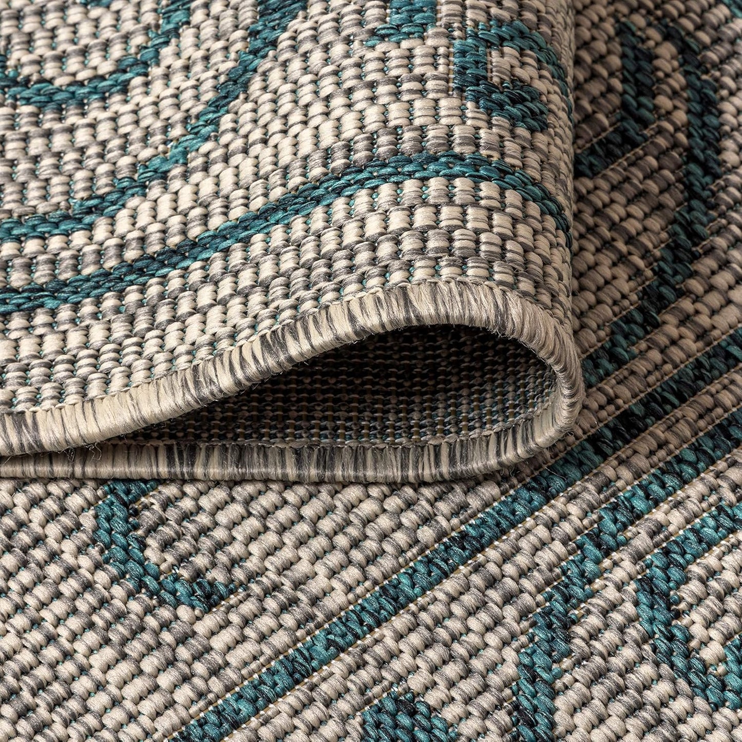 JONATHAN Y Vintage Filigree Indoor Outdoor Area Rug 10X14 Gray/Teal, Charleston Textured Weave for Backyard, Patio, Porch, Easy-Cleaning, High Traffic, Pet-Friendly, Non-Shedding (SMB106E-14)