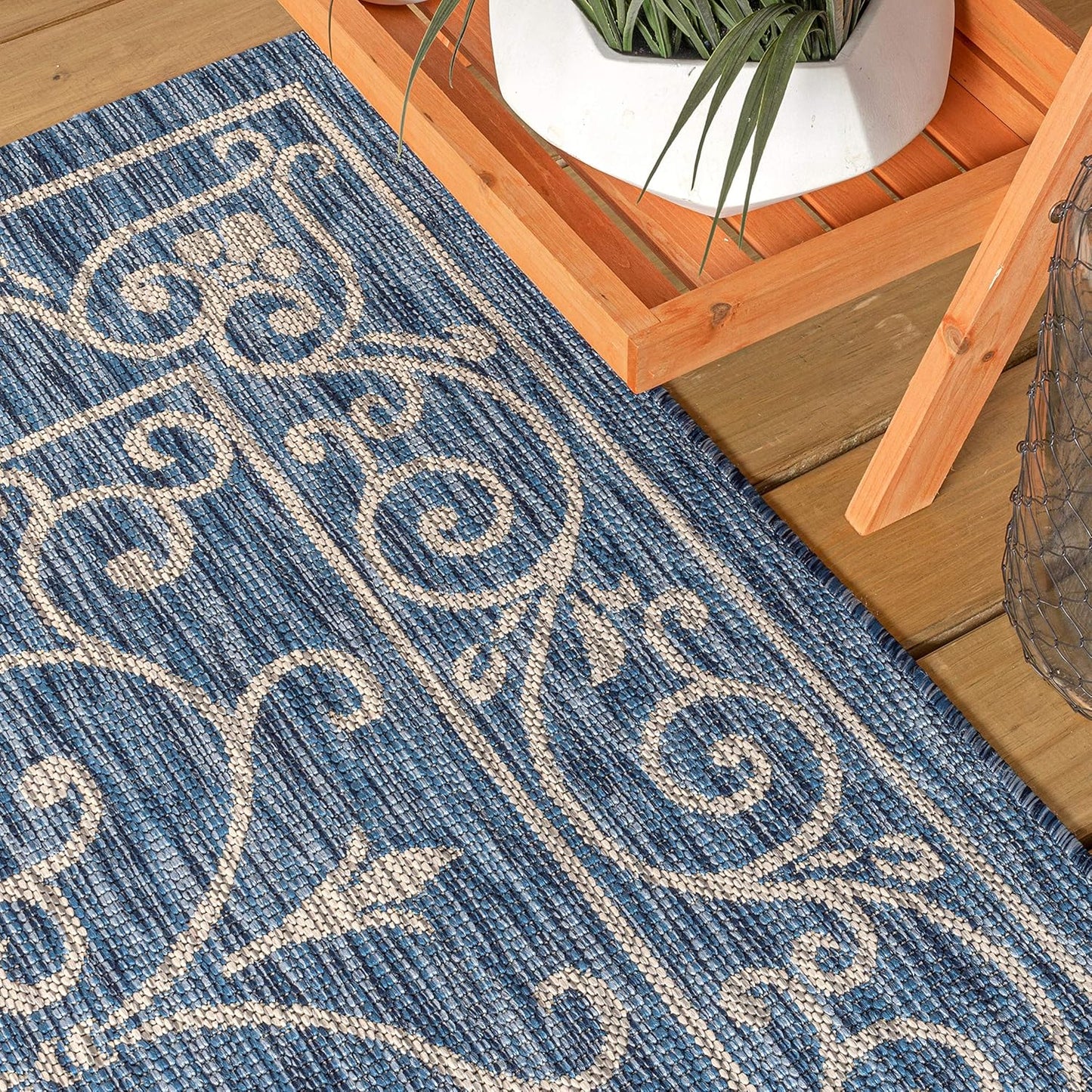 JONATHAN Y Vintage Filigree Indoor Outdoor Runner Rug 2X10 Navy/Gray, Charleston Textured Weave for Backyard, Patio, Porch, Easy-Cleaning, High Traffic, Pet-Friendly, Non-Shedding (SMB106D-210)