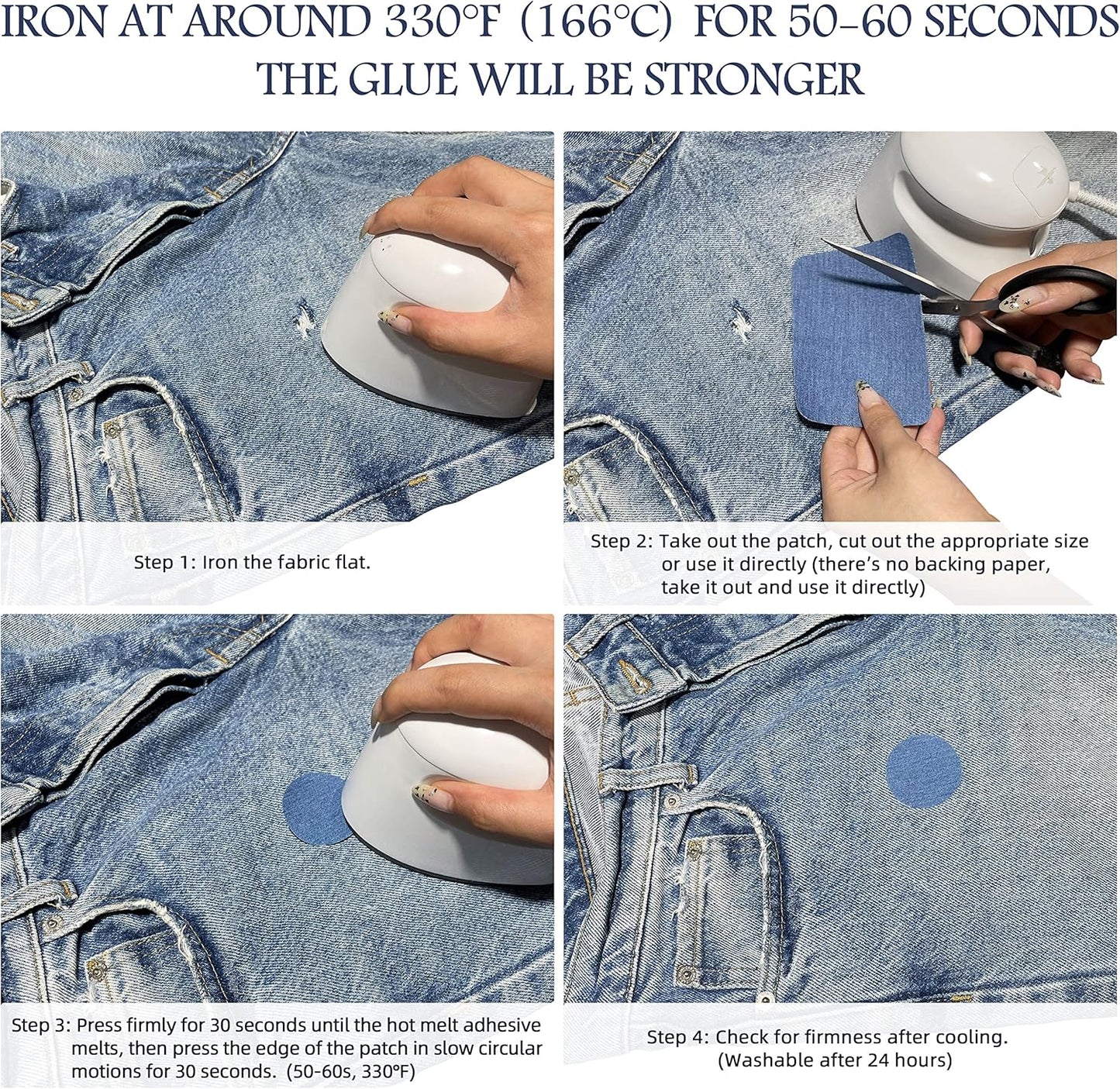 KING MOUNTAIN Iron-on Repair Patch,3"x60"100% Cotton Denim Iron-on Repair Patch, Jeans and Clothing Repair and Decoration Kit (Black)