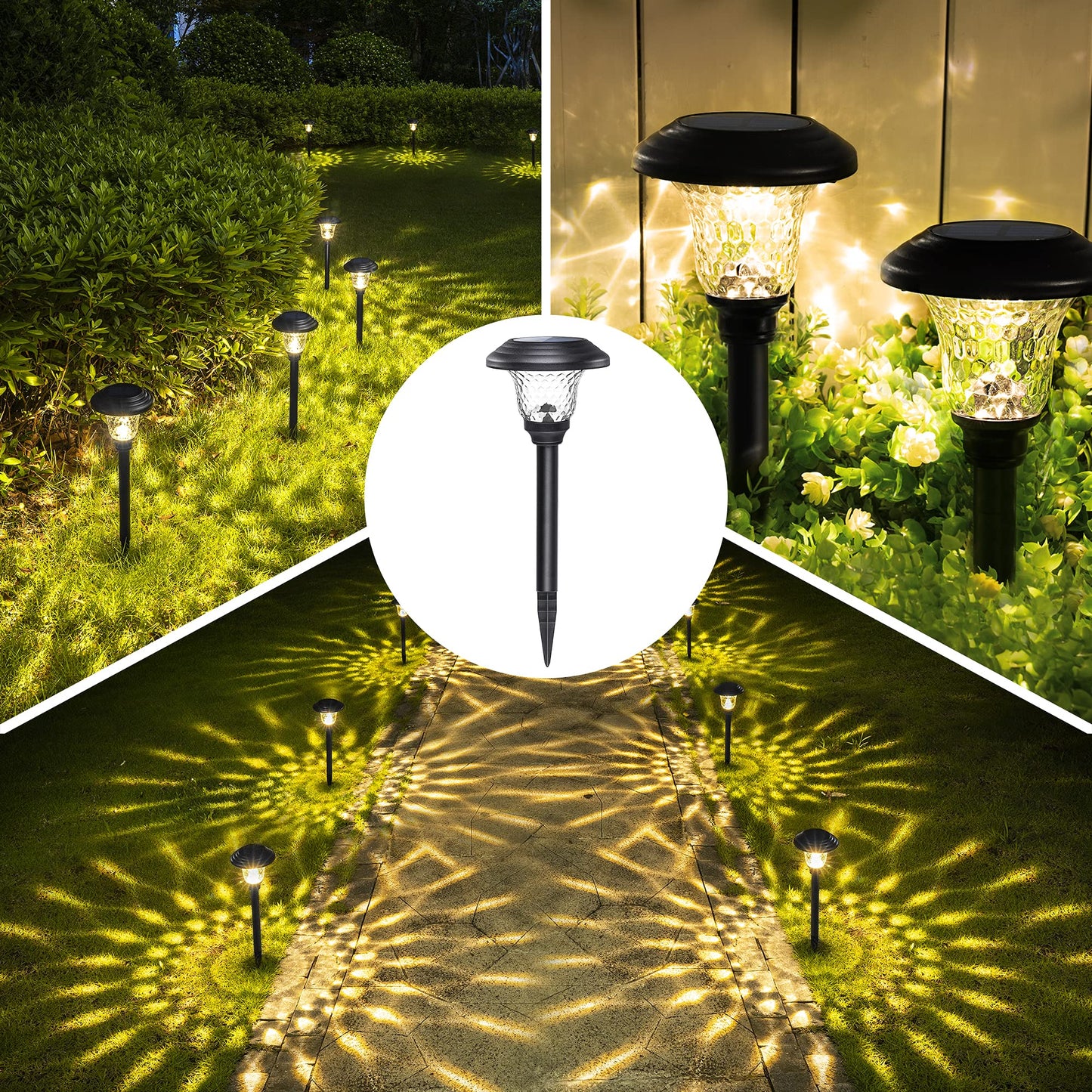 GIGALUMI Solar Pathway Lights 8 Pack, Waterproof LED Outdoor Lights, Warm White, Black, Model 8528