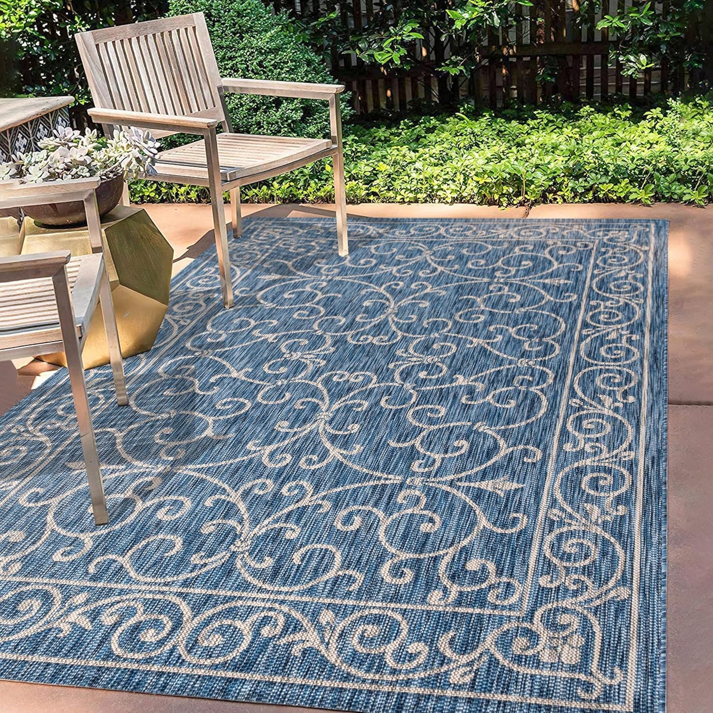 JONATHAN Y Vintage Filigree Indoor Outdoor Area Rug 9X12 Navy/Gray, Charleston Textured Weave for Backyard, Patio, Porch, Easy-Cleaning, High Traffic, Pet-Friendly, Non-Shedding (SMB106D-9)