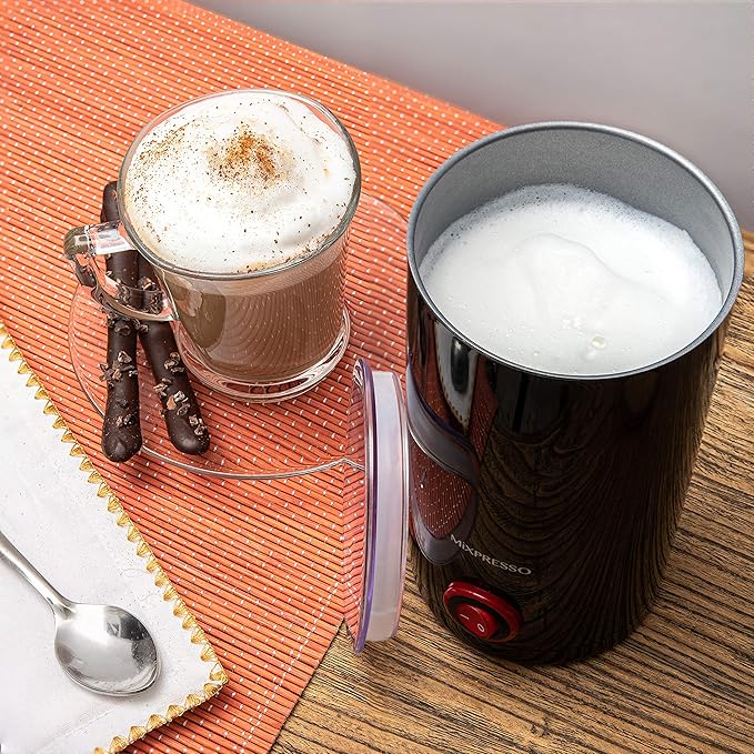 Mixpresso Personal Single-Serve Coffee Maker & 14oz Travel Mug, Drip Small Coffee Maker & Tumbler, Auto Shut Off & Reusable Filter, Compatible with Coffee Grounds Bundle With Electric Milk Frother - L