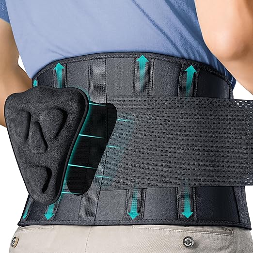 FEATOL Back Brace for Men Lower Back, Lumbar Support Belt- Back Pain, Adjustable Support Straps with Removable Lumbar Pad ...