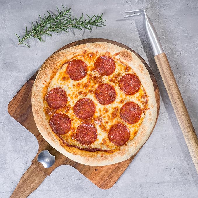 Acacia Wood Pizza Peel & Wooden Paddle Set – Folding Handle Pizza Board with 18″ Turning Fork, Pizza Oven Tools & Accessories for Homemade Pizza, Bread & Baking, Gifts for Pizza Lovers