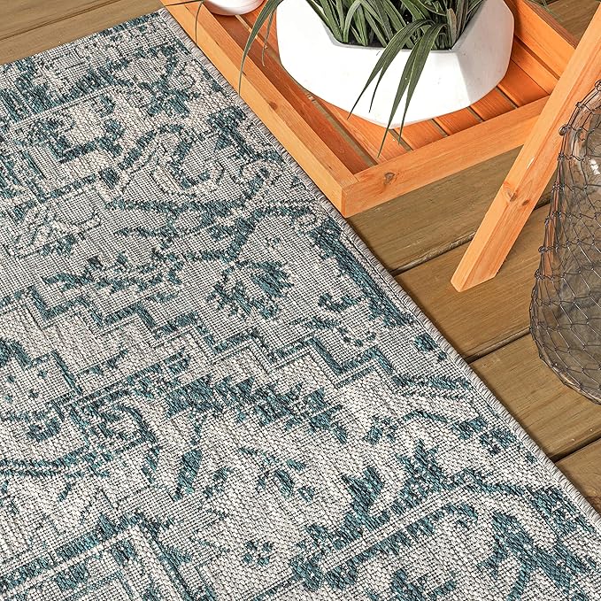 JONATHAN Y SMB105C-6SQ Estrella Bohemian Medallion Textured Weave Teal/Gray 6' Square Indoor/Outdoor Area Rug, Pet Friendly, Non-Shedding, Stain Resistant, Easy-Cleaning for Backyard, Patio, Porch