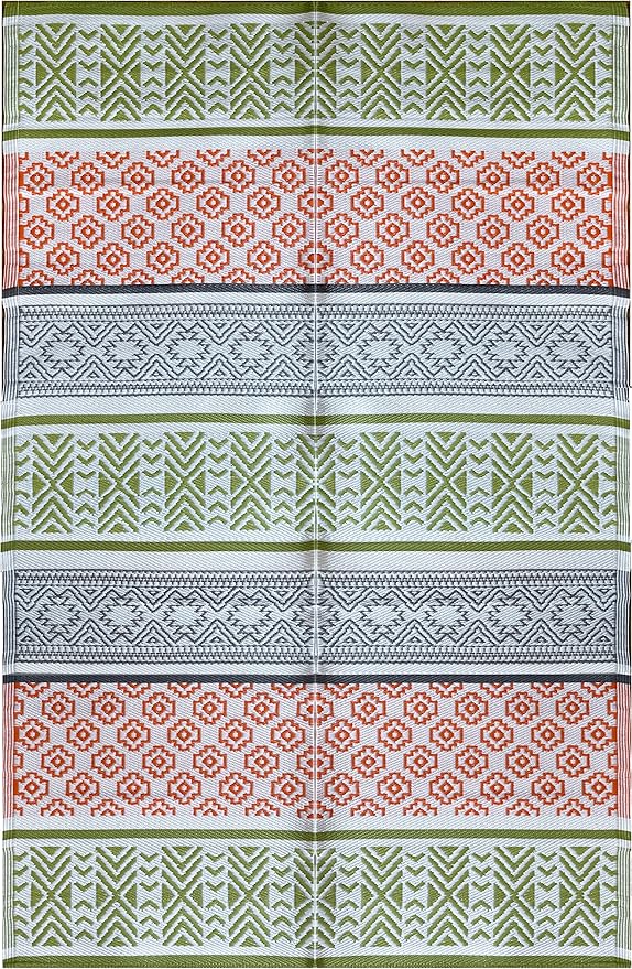 BalajeesUSA Outdoor Plastic Patio Rugs – 5x7 ft Green,Orange,Multipurpose,Woven Plastic Straw, All-Weather and Waterproof, Reversible Camper mat Sports Camp Backyard Picnic 711