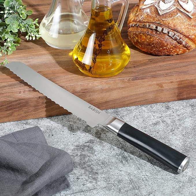 Babish 8-Inch Bread Knife – High-Carbon 1.4116 German Steel Kitchen Knife – Professional Serrated Cutlery for Slicing Bread and Baked Goods