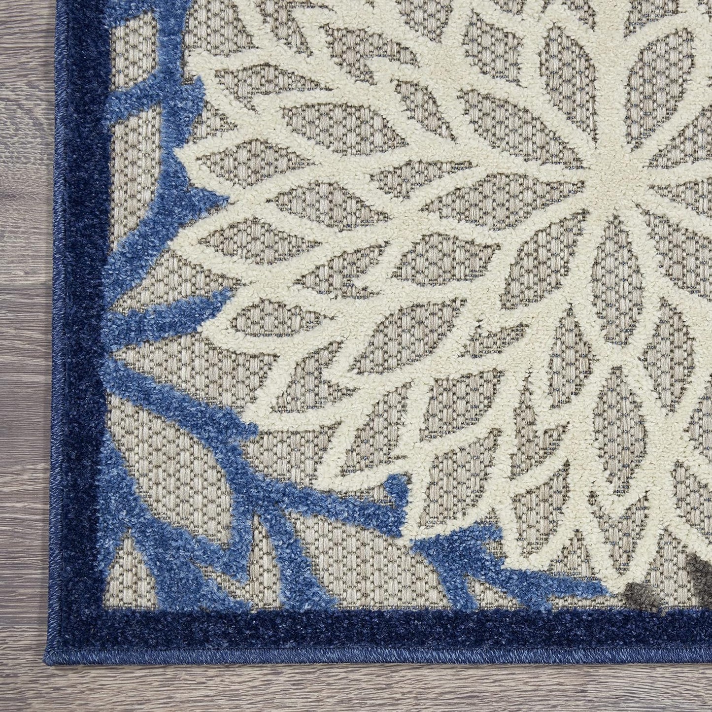 Nourison Aloha Indoor/Outdoor Blue/Multicolor 2'3" x 10' Area Rug, Tropical, Botanical, Easy Cleaning, Non Shedding, Bed Room, Living Room, Dining Room, Deck, Backyard, Patio (2x10)
