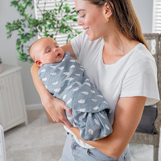 Comfy Cubs Muslin Swaddle Blankets Pack of 2 - 47 x 47 Inch Soft Cotton Baby Blanket Set, Large Multipurpose Wraps for Newborns - Self-Soothing Swaddles for Newborns - Rain & Doodle