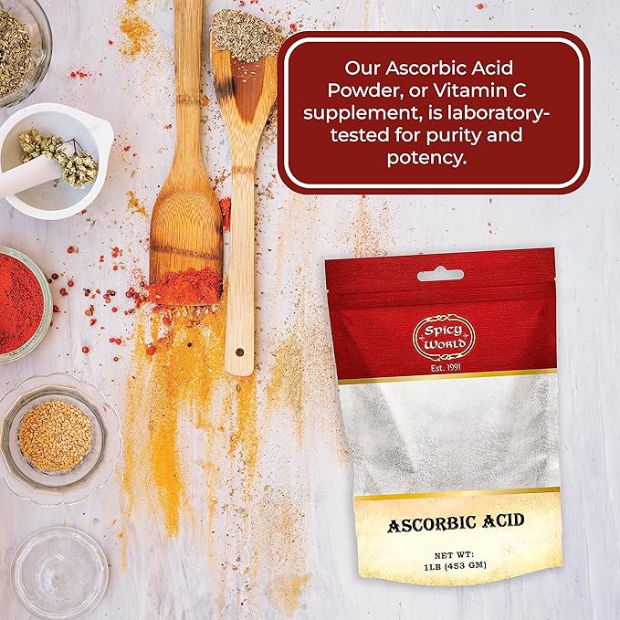 Spicy World Pure Vitamin C Powder - 100% Ascorbic Acid 1 LB - Dietary Supplement, Pure VIT C Powder USP