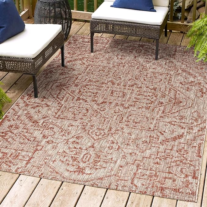 JONATHAN Y SMB105A-5 Estrella Bohemian Medallion Textured Weave Indoor/Outdoor Red/Taupe 5 ft. x 8 ft. Area Rug, Coastal,EasyCleaning,HighTraffic,LivingRoom,Backyard, Non Shedding