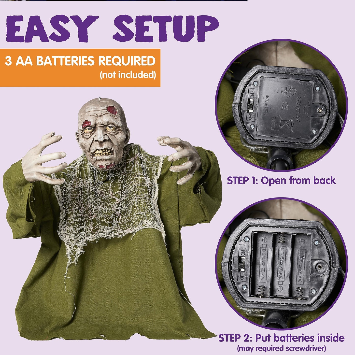 JOYIN Halloween Animated Zombie Groundbreaker Outdoor Decor with Light Up Eyes Creepy Animatronic Decorations with Movable Arms for Halloween Party Prop and Lawn Patio Yard Outside Decorations