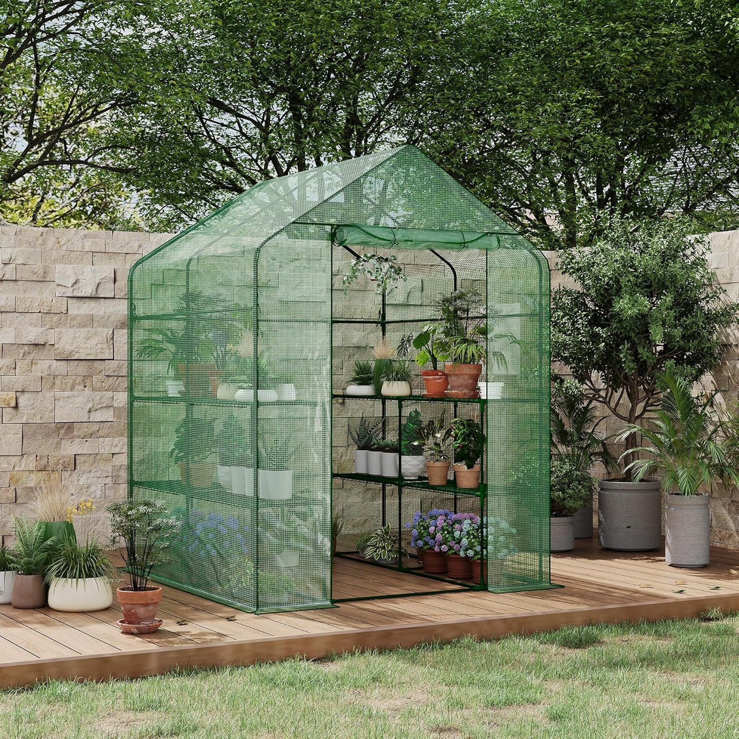 Greenhouse, 57 x 57 x 76'' Greenhouses for Outdoors, Durable Green House Kit with Window, Thicken PE Cover, 3 Tiers 12 Shelves, Portalbe Walk in Green Houses for Indoor Backyard Outside