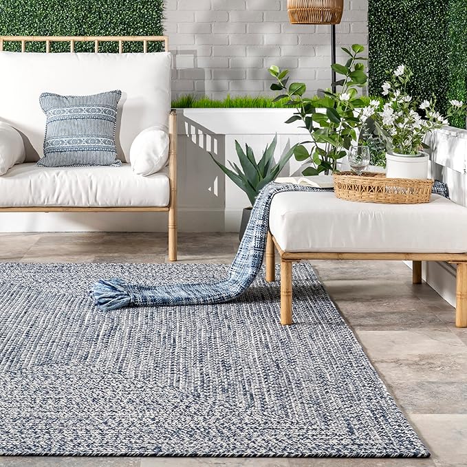 nuLOOM 8' x 10' Solid Hand Braided Indoor/Outdoor Area Rug, Pet-Friendly, High Traffic, Weather Resistant, for Patio, Balcony, Bedroom, Living, Dining Room, Wynn Navy