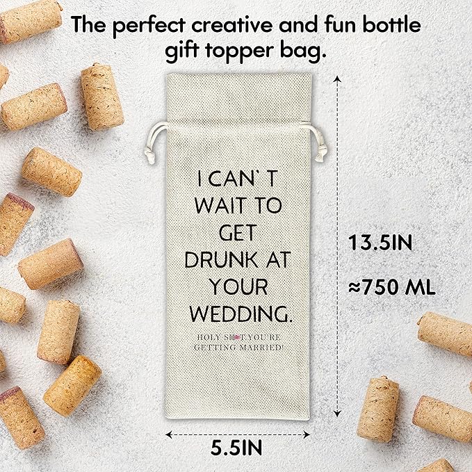 Engagement Wine Gift Bags - Gift for Engagement Gift for Couples, Gift for her, Bride Gift - Reusable Burlap With Drawstring Gift Bag (5.5"x 13.5")-1 Pcs/jiu025