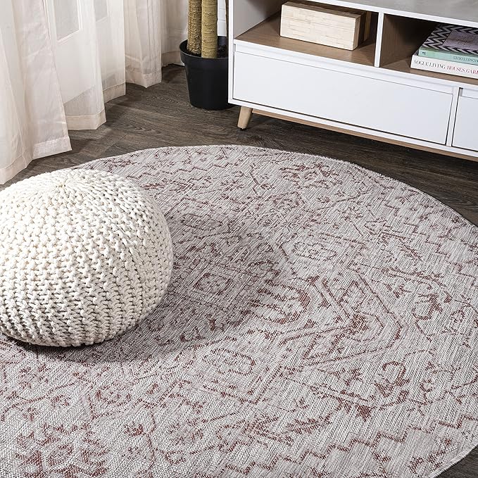 JONATHAN Y SMB105A-3R Estrella Bohemian Medallion Textured Weave Red/Taupe 3' Round Indoor/Outdoor Area Rug, Pet Friendly, Non-Shedding, Stain Resistant, Easy-Cleaning for Backyard, Patio, Porch