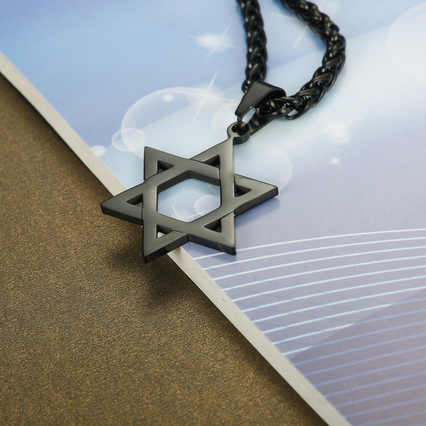 Udalyn Star of David Pendant Necklace Stainless Steel Jewish Jewelry for Men Women Religious 20 Black