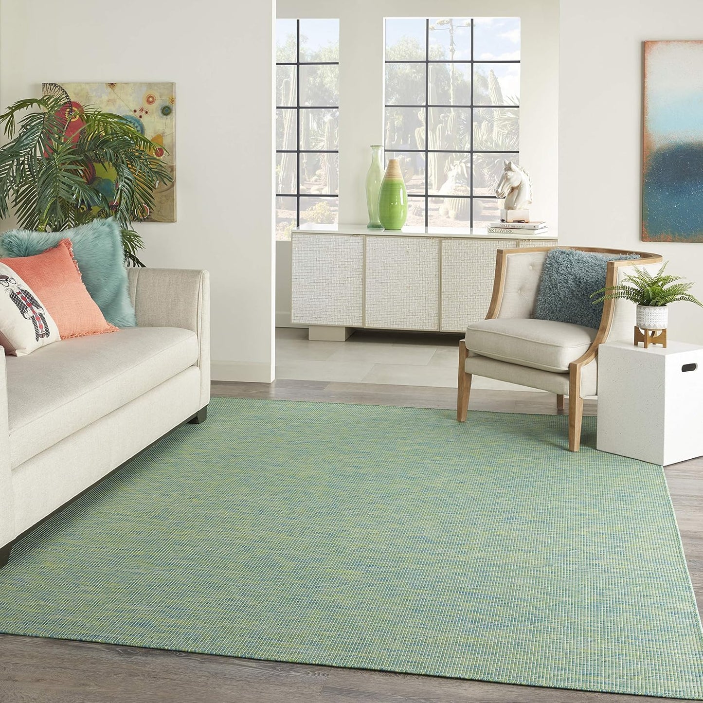 Nourison Home Positano 6' x 9' Blue Green Fabric Modern Area Rug (6' x 9')