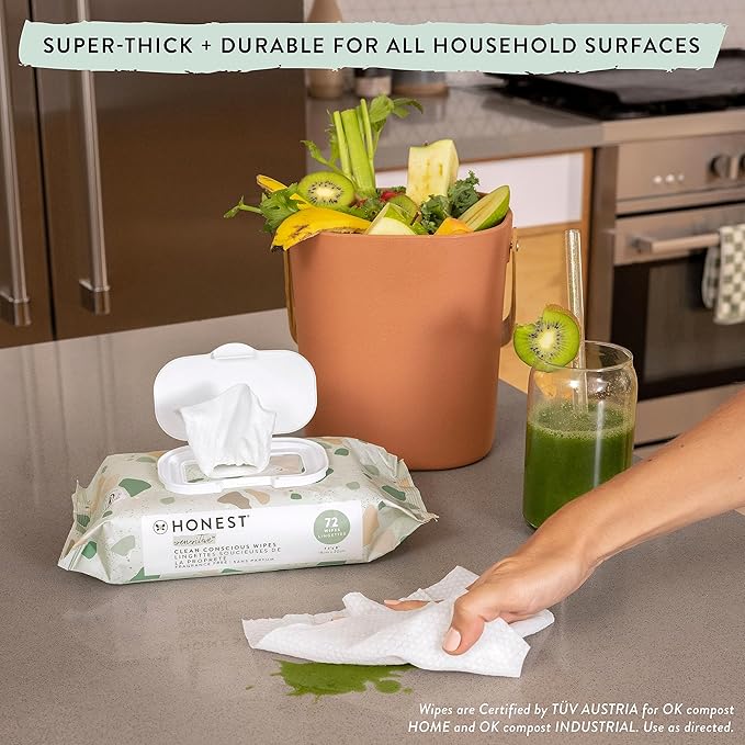 The Honest Company Clean Conscious Multi-Use Wipes Hypoallergenic and Unscented for Sensitive Baby Skin Over 99% Water Compostable Plant Based Baby Wipes Rose Blossom 60 Count