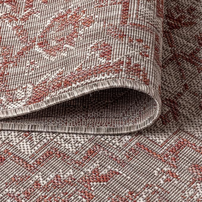 JONATHAN Y SMB105A-4R Estrella Bohemian Medallion Textured Weave Red/Taupe 4' Round Indoor/Outdoor Area Rug, Pet Friendly, Non-Shedding, Stain Resistant, Easy-Cleaning for Backyard, Patio, Porch