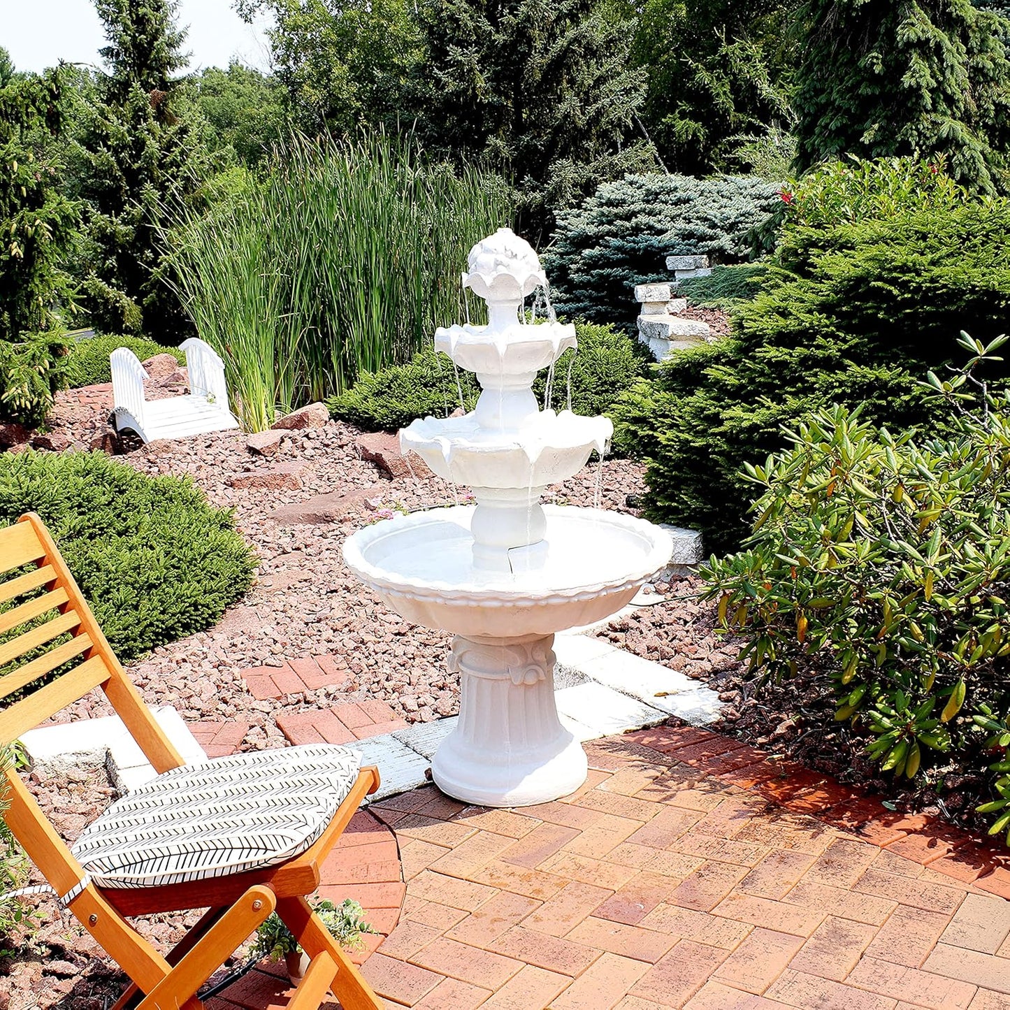 Sunnydaze 52-Inch 3-Tier Outdoor Water Fountain with Fruit Top - Large Outdoor Water Feature for Garden, Patio, Yard or Balcony - White